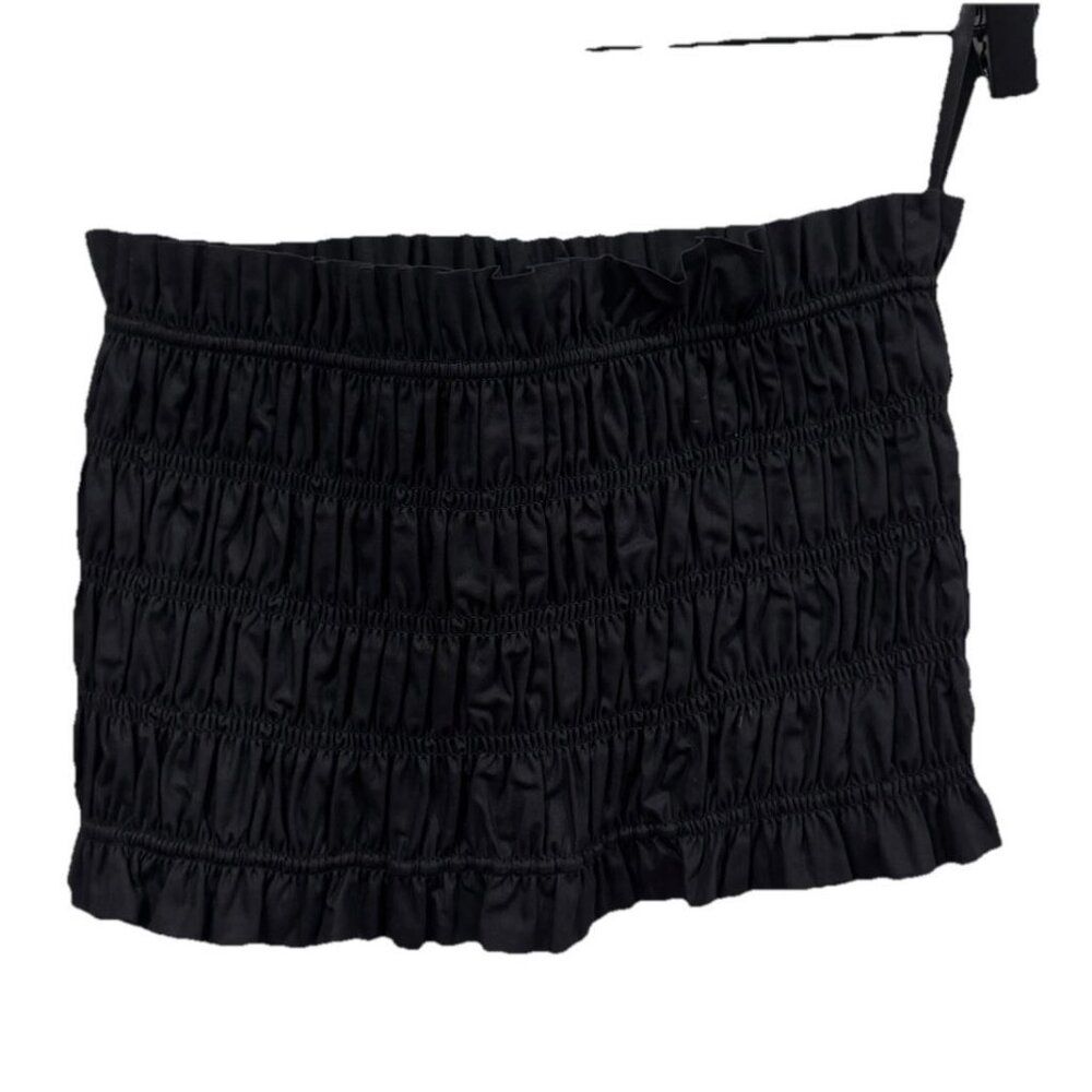 Women’s NWT Aqua Black Strapless Crop Bandeau Size Medium M‎ Cotton Ruched